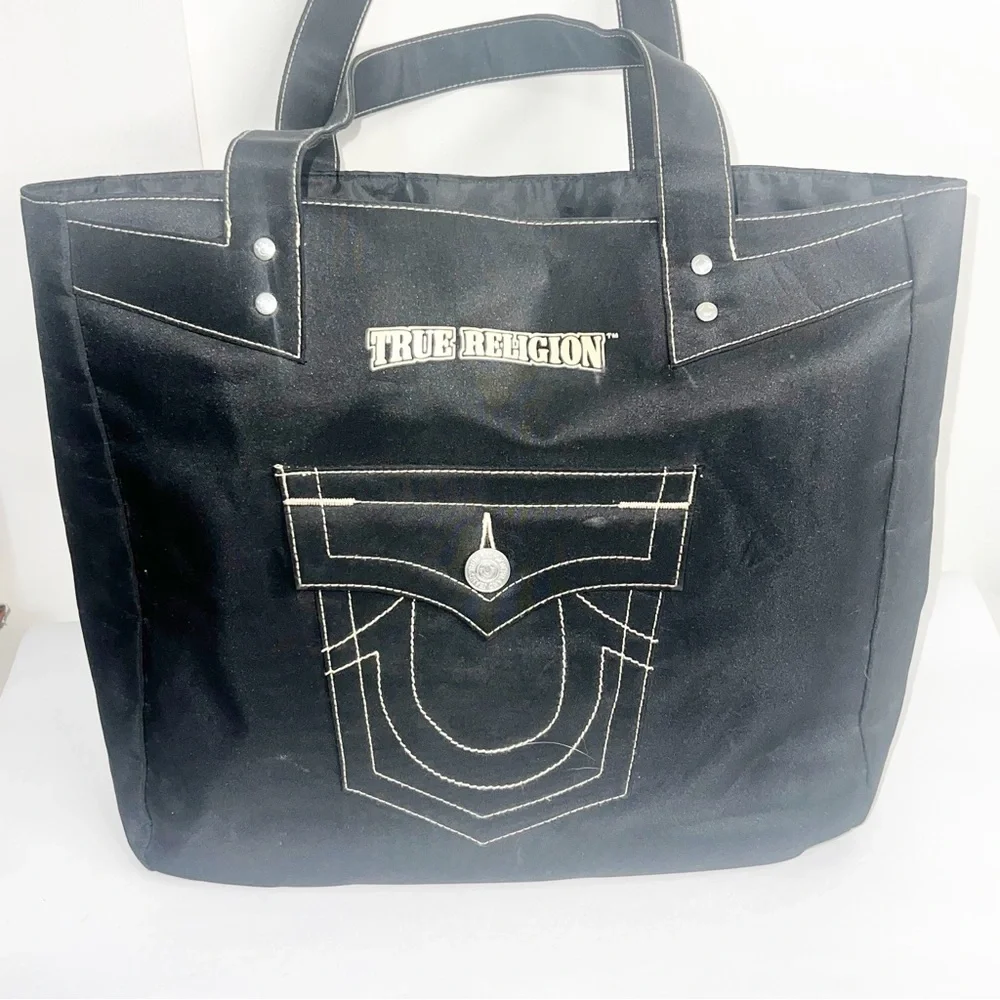 True Religion Black Canvas‎ Tote Logo Bag Lightweight